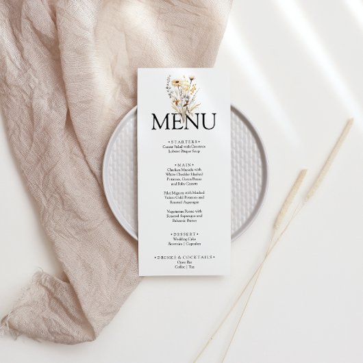 Elegant Boho Bright Floral Garden Dinner Bruiloft Menu