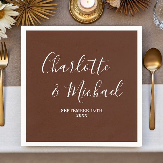 Elegant Boho Brown Script Minimalist Wedding Servet