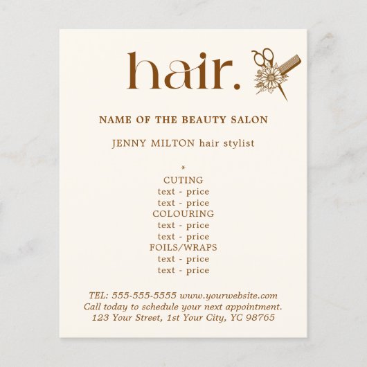 Elegant Boho Bruin Gouden Schaar Haar Menu (Voorkant)