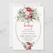 Elegant Boho Burgundy Blush Gold Floral Baby Invit Kaart (Voorkant)