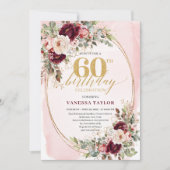Elegant Boho Burgundy Blush Roses 60th Birthday Kaart (Voorkant)