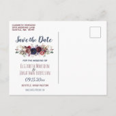 Elegant Boho Burgundy en Navy Blue Floral Wedding Uitnodiging Briefkaart (Achterkant)