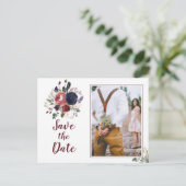 Elegant Boho Burgundy en Navy Blue Floral Wedding Uitnodiging Briefkaart (Staand voorkant)