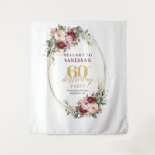 Elegant Boho Burgundy Eucalyptus 60th Birthday  Wandkleed (Voorkant)