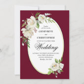Elegant Boho Burgundy Floral Gold Wedding Kaart (Voorkant)