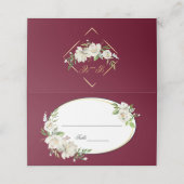 Elegant Boho Burgundy Floral Gold Wedding Monogram Plaatskaartje (Buitenkant ongevouwen)