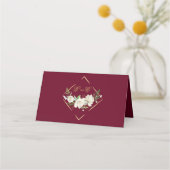 Elegant Boho Burgundy Floral Gold Wedding Monogram Plaatskaartje (Achterkant)