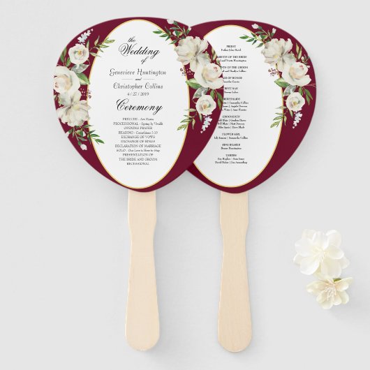 Elegant Boho Burgundy Floral Wedding Ceremony Handwaaier (Voorkant en achterkant)