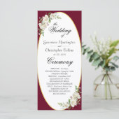 Elegant Boho Burgundy Floral Wedding Ceremony Programmakaart (Staand voorkant)
