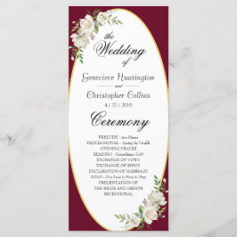 Elegant Boho Burgundy Floral Wedding Ceremony Programmakaart