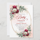 Elegant Boho Burgundy Gold Baby Shower Invitation Kaart (Voorkant)