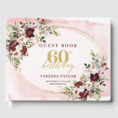 Elegant Boho Burgundy Gold Floral 60th Birthday Gastenboek (Voorkant)