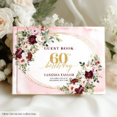 Elegant Boho Burgundy Gold Floral 60th Birthday Gastenboek