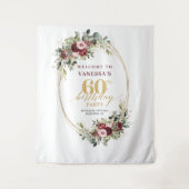 Elegant Boho Burgundy Gold Floral 60th Birthday  Wandkleed (Voorkant)