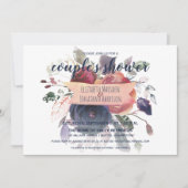 Elegant Boho Burgundy Navy Floral Couple's Shower Kaart (Voorkant)