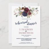 Elegant Boho Burgundy Navy Floral Rehearsal Dinner Kaart (Voorkant)