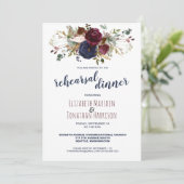 Elegant Boho Burgundy Navy Floral Rehearsal Dinner Kaart (Staand voorkant)