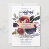 Elegant Boho Burgundy Navy Mauve Floral Wedding Kaart (Voorkant)