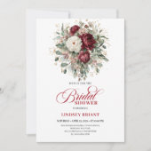 Elegant Boho Burgundy & White Floral Bridal Shower Kaart (Voorkant)