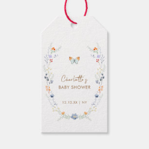 Elegant Boho Butterfly Wildflower Baby shower Cadeaulabel