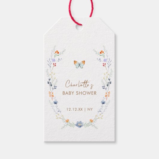Elegant Boho Butterfly Wildflower Baby shower Cadeaulabel (Voorkant)