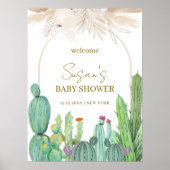 Elegant Boho Cactus Arch Baby shower Welkom Poster (Voorkant)