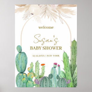 Elegant Boho Cactus Arch Baby shower Welkom Poster