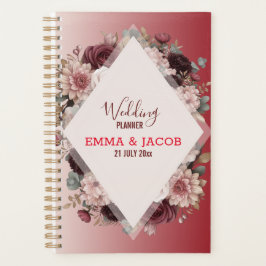 Elegant Boho Chic Blush Roze & Bourgondië Bloemen Planner