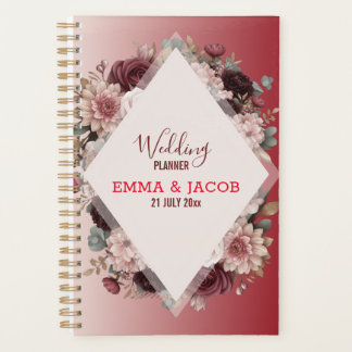 Elegant Boho Chic Blush Roze & Bourgondië Bloemen Planner