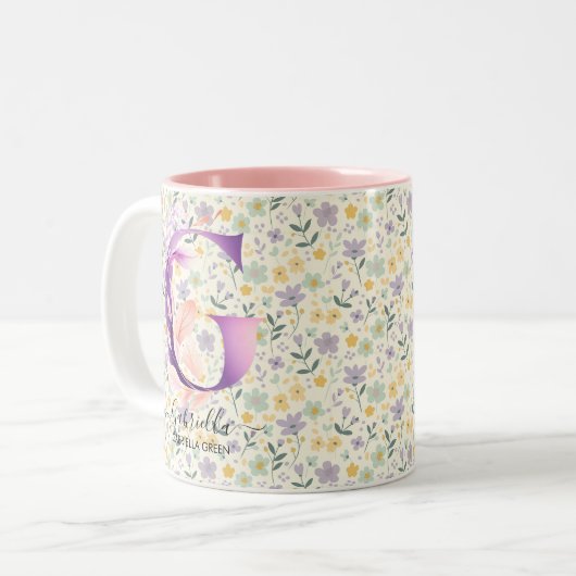 Elegant Boho Chic Floral Monogram Mok - G (Voorkant links)