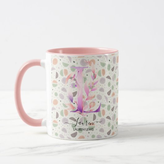 Elegant Boho Chic Floral Monogram Mok - L (Links)