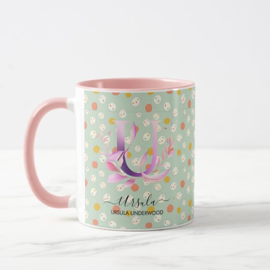 Elegant Boho Chic Floral Monogram Mok - U (Links)