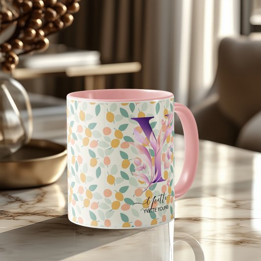 Elegant Boho Chic Floral Monogram Mok - Y