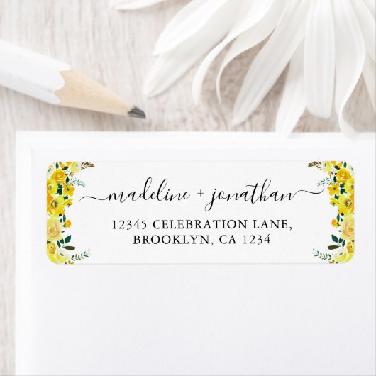 Elegant Boho Chic Floral Mustard Yellow Waterverf Etiket (Insitu)