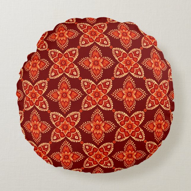 Elegant Boho Chic Floral Pattern Rond Kussen (Voorkant)