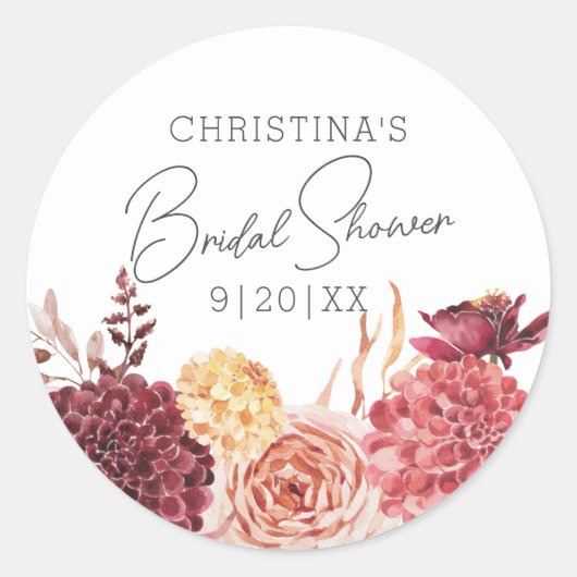 Elegant Boho Chic Floral Vrijgezellenfeest Favor Ronde Sticker (Voorkant)
