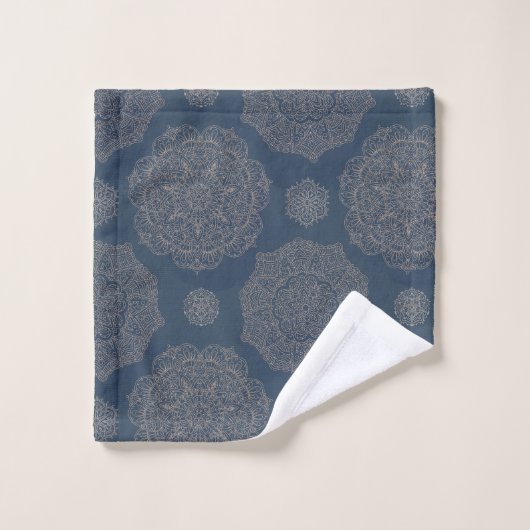 Elegant Boho Chic Mandala Gold Navy Blue Pattern Bad Handdoek (Wasdoekje)