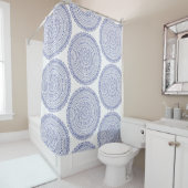 Elegant Boho Chic Navy Blue Waterverf Pattern Douchegordijn (In situ)