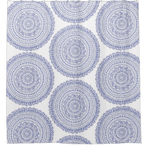 Elegant Boho Chic Navy Blue Waterverf Pattern Douchegordijn
