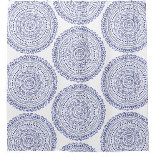 Elegant Boho Chic Navy Blue Waterverf Pattern Douchegordijn (Voorkant)