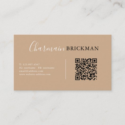Elegant Boho Chic Script QR code Visitekaartje (Voorkant)