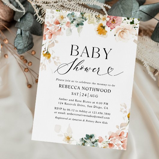 Elegant Boho Chic Waterverf Baby shower Kaart