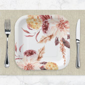 Elegant Boho Chic Waterverf Floral Vrijgezellenfee Papieren Bordje