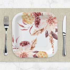 Elegant Boho Chic Waterverf Floral Vrijgezellenfee Papieren Bordje