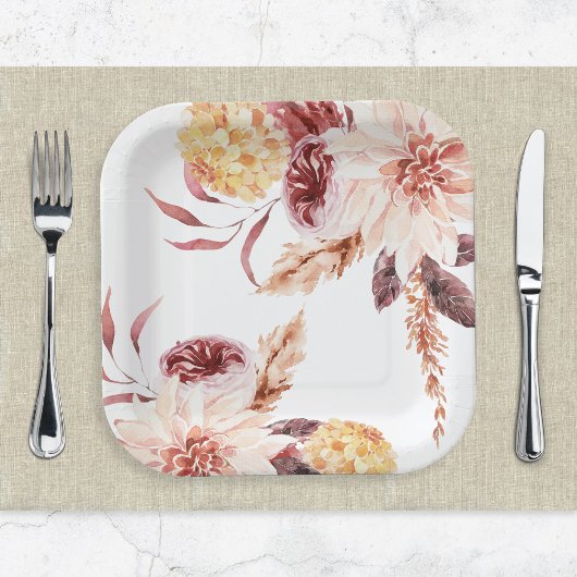 Elegant Boho Chic Waterverf Floral Vrijgezellenfee Papieren Bordje