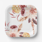 Elegant Boho Chic Waterverf Floral Vrijgezellenfee Papieren Bordje (Voorkant)
