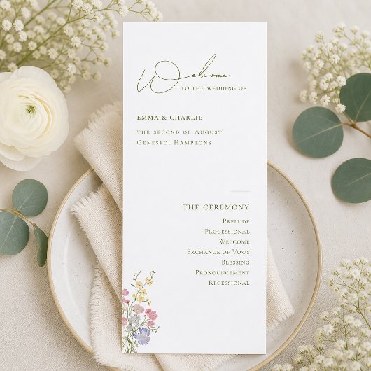 Elegant Boho Chic Wilde Bloemen Huwelijksprogramma