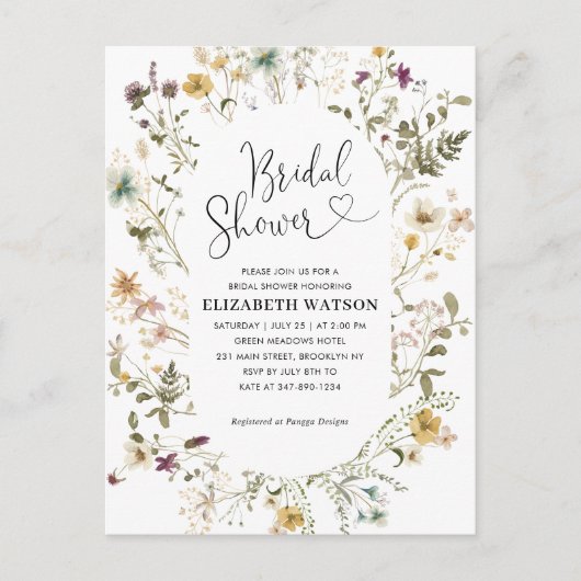 Elegant Boho Chic Wildflower Floral Vrijgezellenfe Briefkaart (Voorkant)