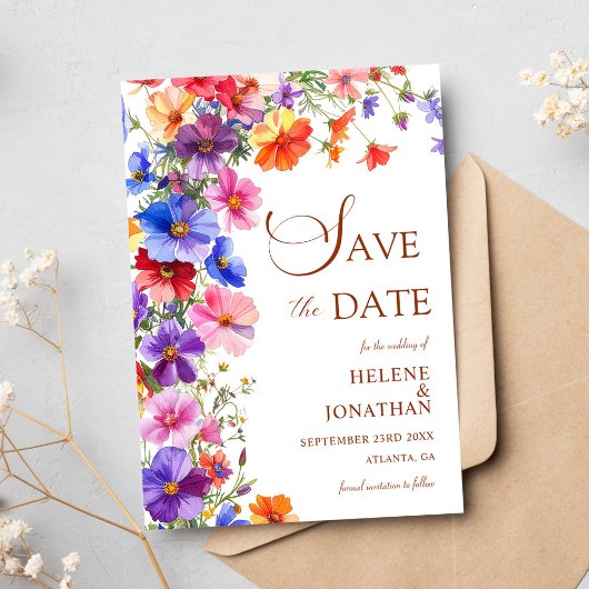 Elegant Boho Chic Wildflower Garden Wedding Save The Date