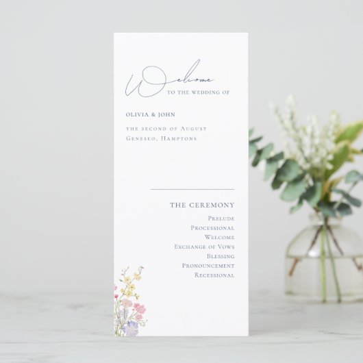 Elegant Boho Chic Wildflowers Wedding Program (Staand voorkant)